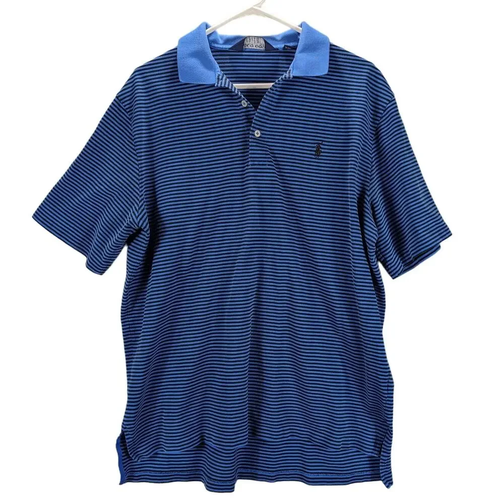 Polo Golf Ralph Lauren Shirt Mens Large Blue Black Stripes Performance Preppy